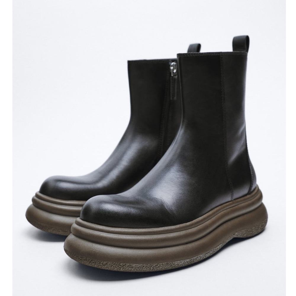 ZARA Thick Sole Real Leather Ankle Boots